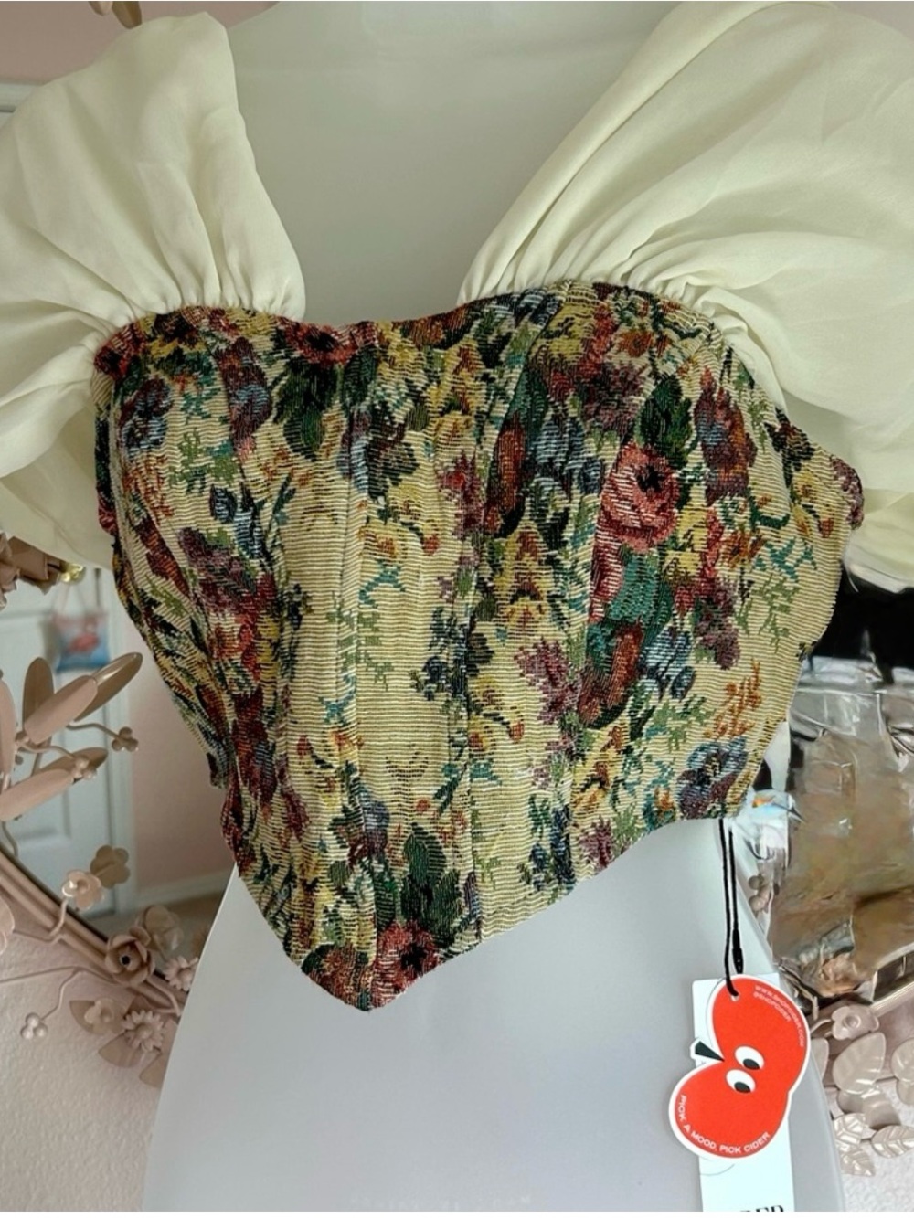 Cider - Floral Bustier Corset with Cream Off Shoulder Straps